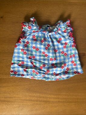 Hello Simone 100% Cotton Blue Gingham Floral Ruffle Baby Tank Top